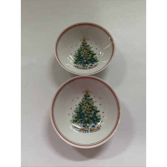 Vintage 2pc Set Salem China Christmas Eve Porcelain Bowls Holiday Dinnerware - Picture 1 of 9